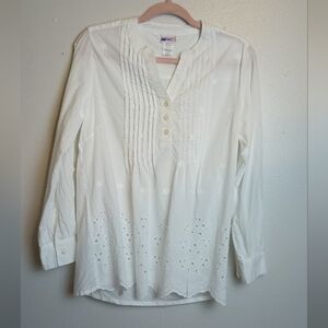American Sweetheart Top White Cotton Eyelet Pintuck Blouse Medium